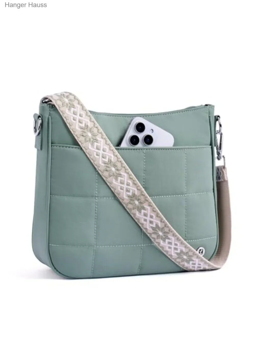 Quilted Nylon Anti-Theft Crossbody Hobo Bag with Adjustable Strap